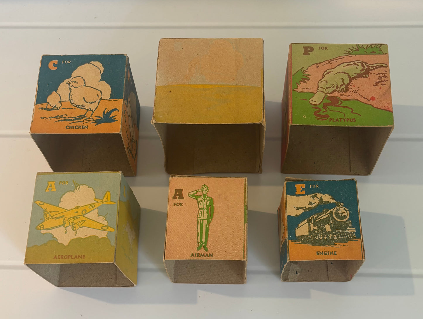 Rare Australian Vintage Alphabet Nesting Cardboard Blocks | c.1948–1951