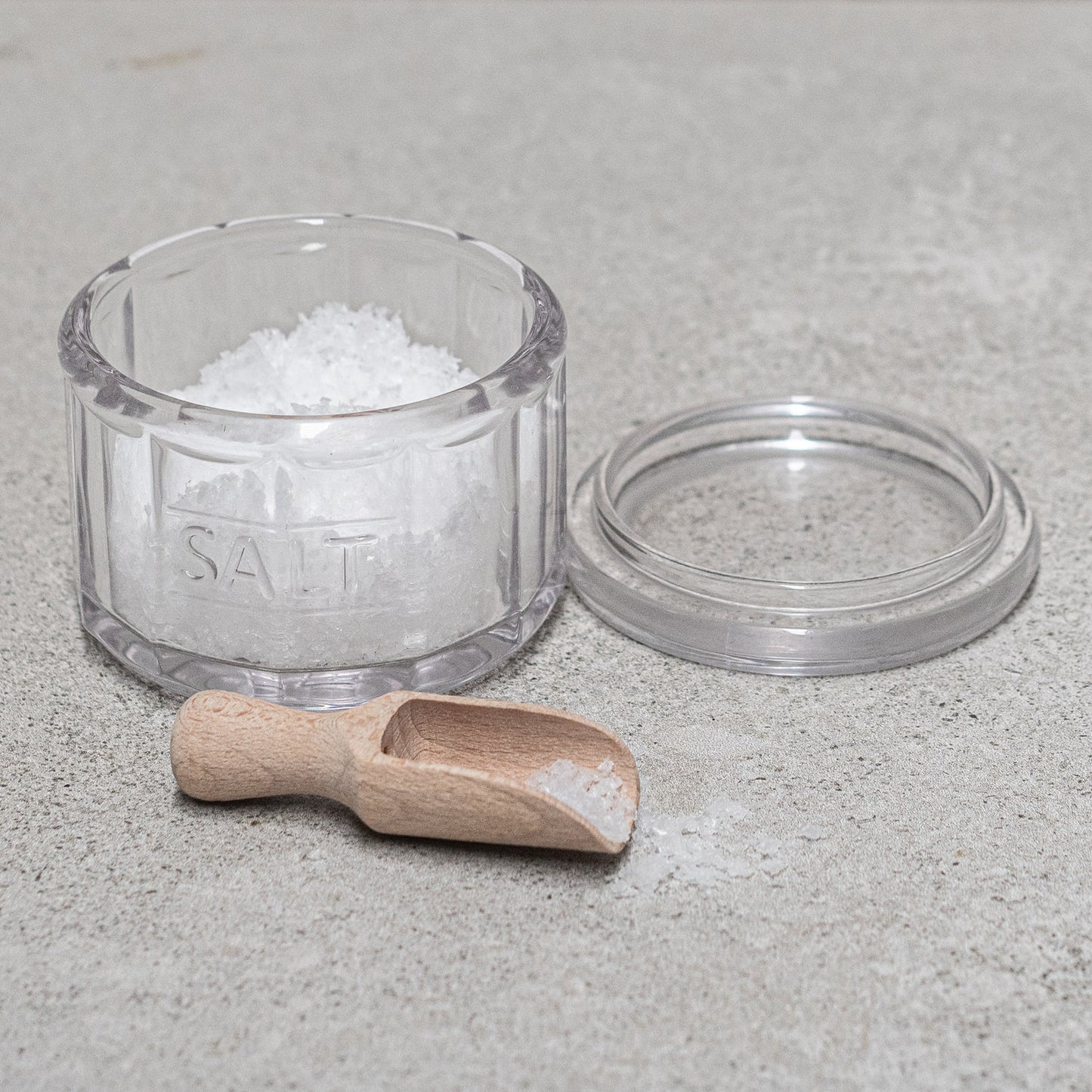 Glass Salt Pot with Wooden Scoop