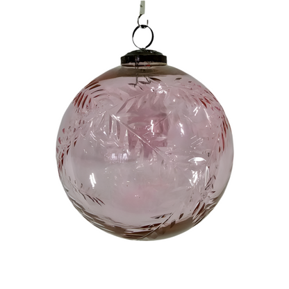 Glass Christmas Bauble | Large Pink Laurel Cut