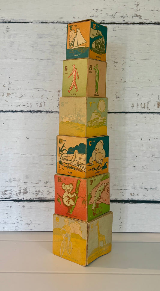 Rare Australian Vintage Alphabet Nesting Cardboard Blocks | c.1948–1951