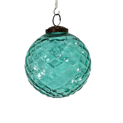 Glass Christmas Bauble | Medium Blue Criss-cross Cut