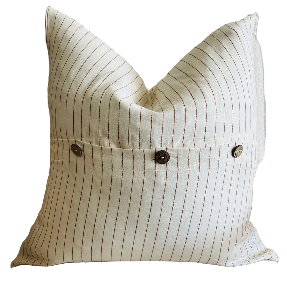 Linen Cushion Cover Button Back | Toffee Pinstripe | 50 x 50
