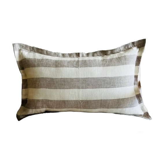 Linen Lumbar Cushion Cover | Natural Wide Stripe | 50 x 30