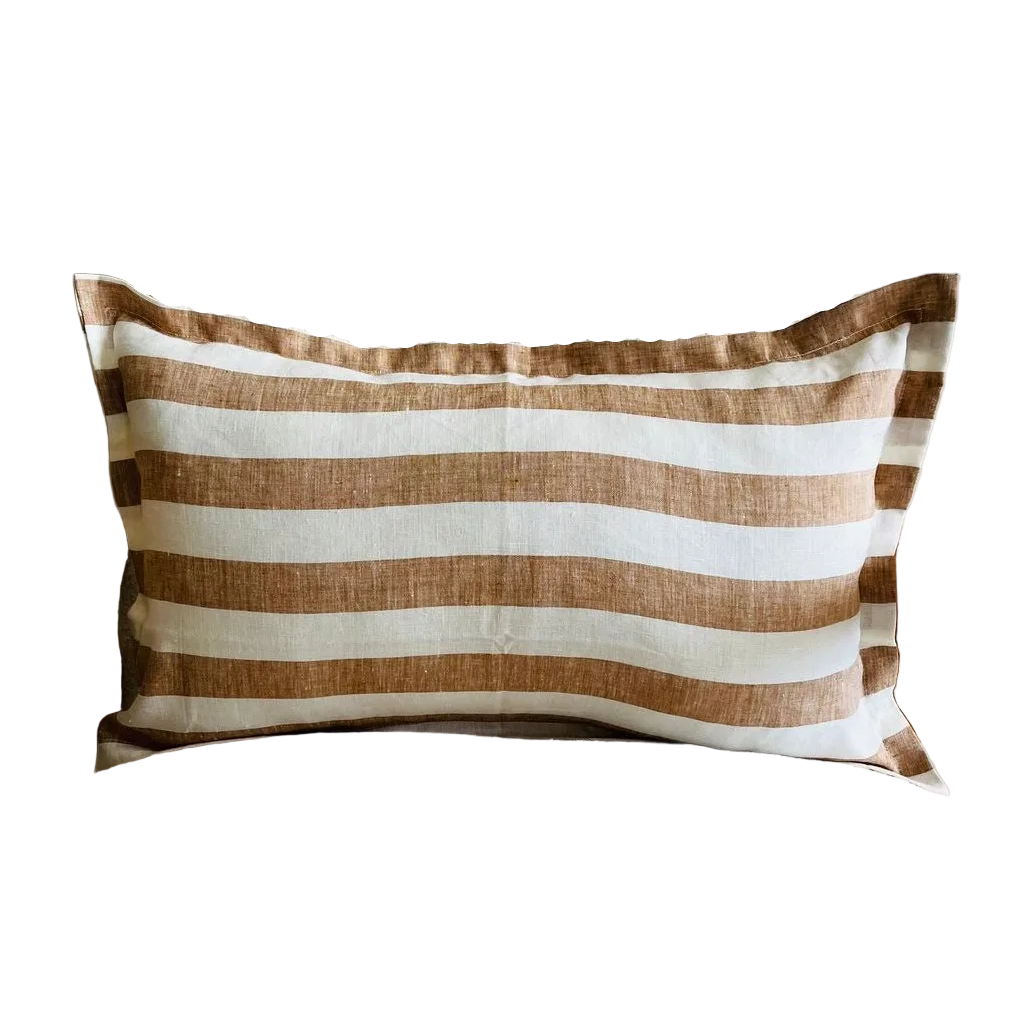 Linen Lumbar Cushion Cover | Toffee Wide Stripe | 50 x 30