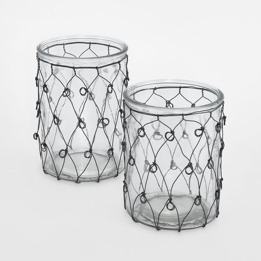 Wire Covered Candle Holder Set of 2