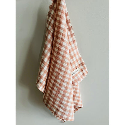 French Linen Tea Towel | Blush Gingham