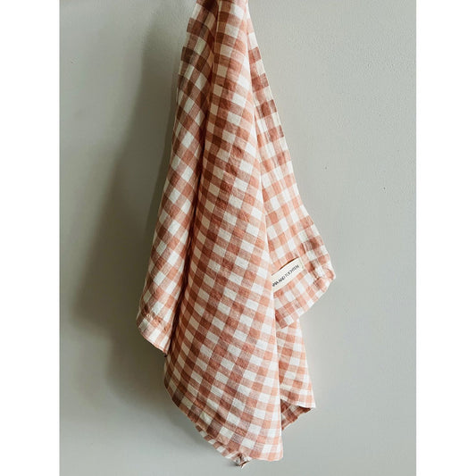 French Linen Tea Towel | Blush Gingham