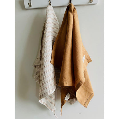 French Linen Tea Towel | Biscuit Stripe