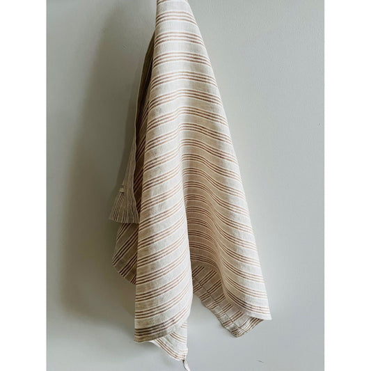 French Linen Tea Towel | Biscuit Stripe