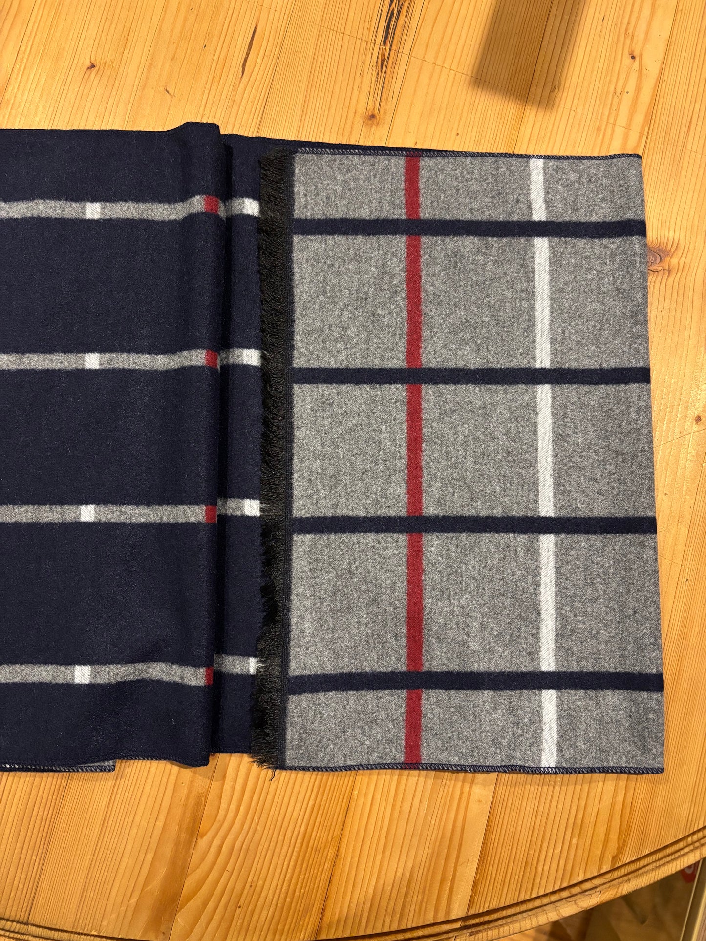 Reversible Plaid Check Navy Scarf – Soft Viscose Knit Wrap