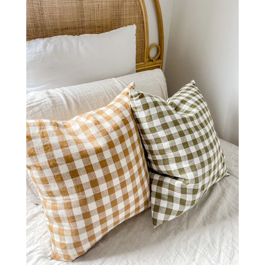 Linen Cushion Cover | Olive Gingham