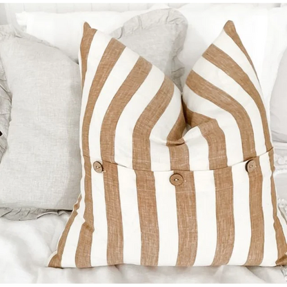 Linen Cushion Cover | Toffee Wide Stripe