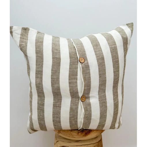 Linen Cushion Cover | Olive Wide Stripe