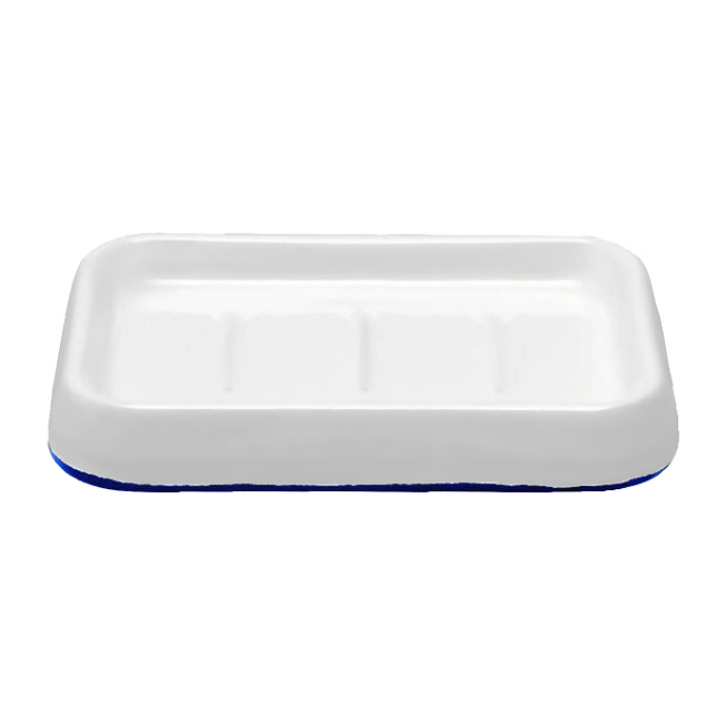 Enamel Soap Dish| White with Blue Rim