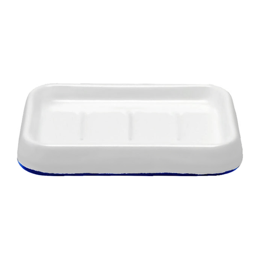 Enamel Soap Dish| White with Blue Rim