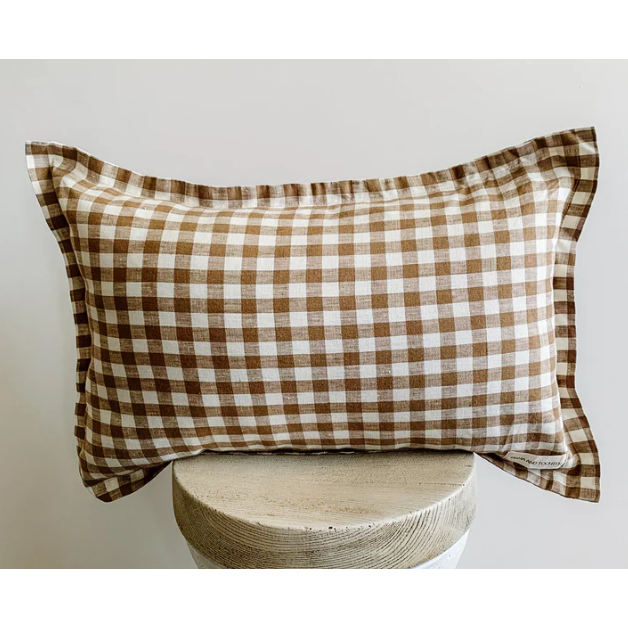 Lumbar Flange Cushion Cover | Linen | Chocolate Gingham