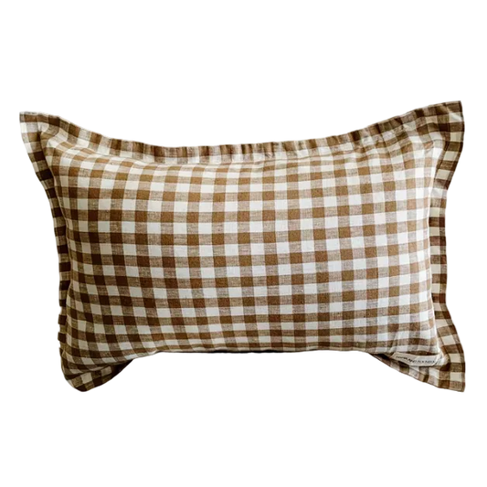 Linen Lumbar Cushion Cover | Chocolate Gingham | 50 x 30