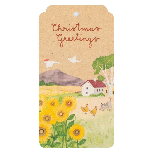 Christmas Greetings Gift Tags | Sunflowers & Farmhouse | Pack of 10 | Australian Made