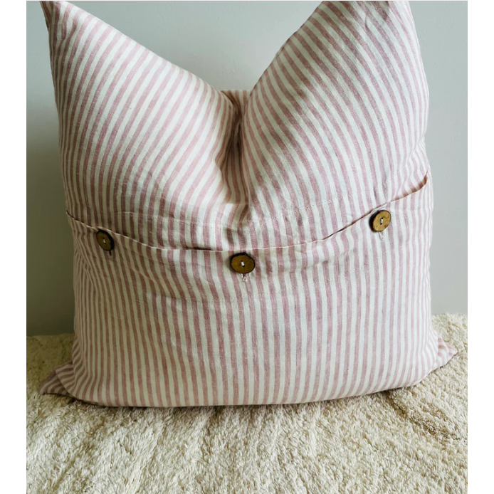 Cushion Cover | Button Detail | Pink Stripes