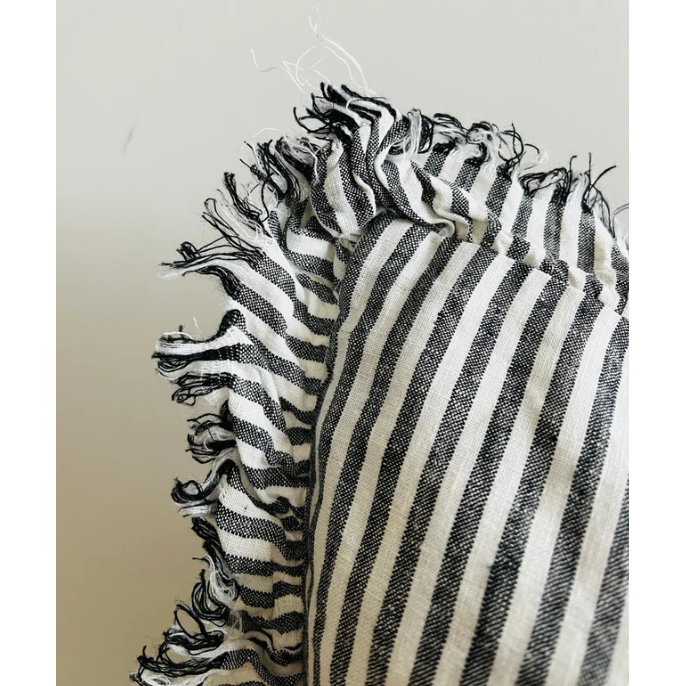 Cushion Cover | Frayed Ruffle  | Charcoal Pinstripes