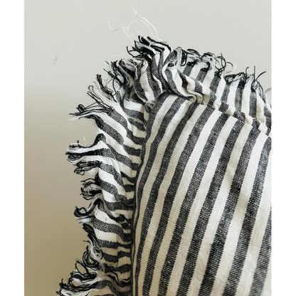 Cushion Cover | Frayed Ruffle  | Charcoal Pinstripes