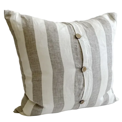 Linen Cushion Cover Button Back | Natural Wide Stripe | 50 x 50