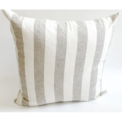 Linen Cushion Cover Button Back | Natural Wide Stripe | 50 x 50