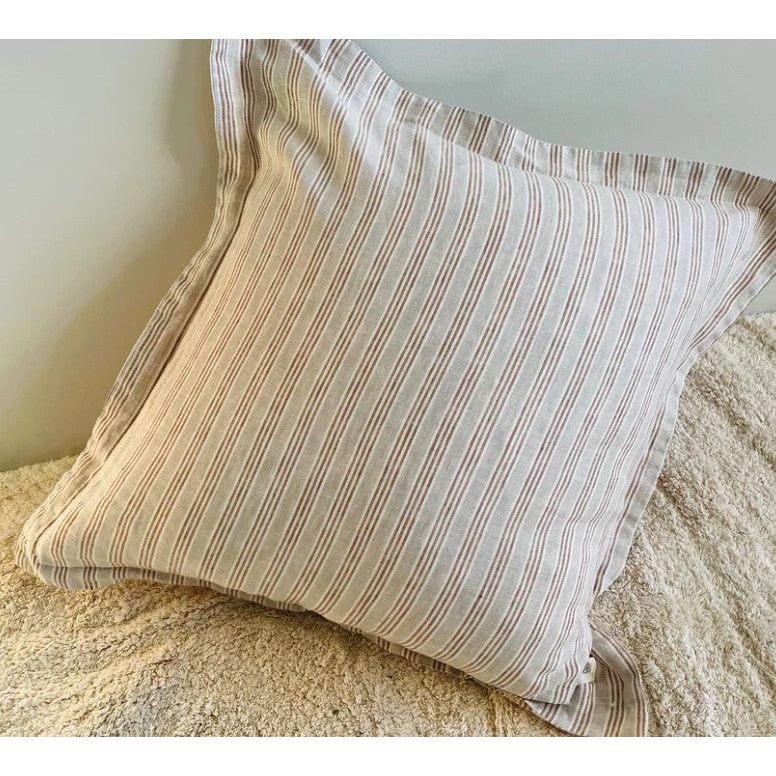Linen Cushion Cover | Biscuit Stripe | 50 x 50 with Flange