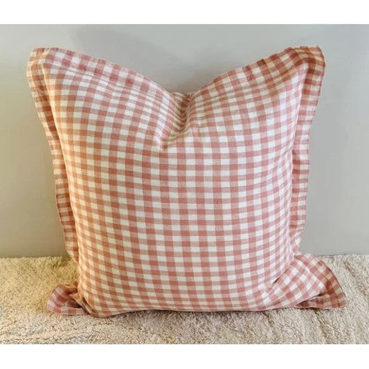 Linen Cushion Cover | Blush Gingham | 50 x 50 with Flange