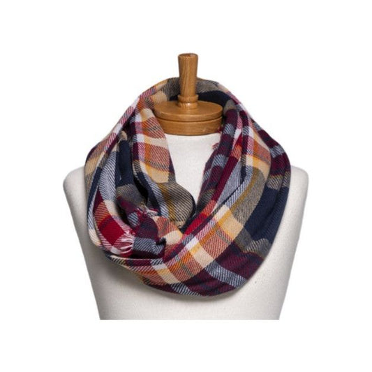 Scarf | Infinity | Plaid Check Crimson