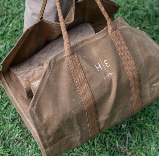 Wax Canvas Log Carrier | Heavy Duty Firewood Tote | Desert Sand