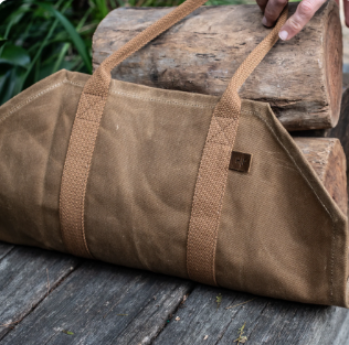 Wax Canvas Log Carrier | Heavy Duty Firewood Tote | Desert Sand