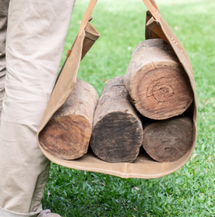 Wax Canvas Log Carrier | Heavy Duty Firewood Tote | Desert Sand