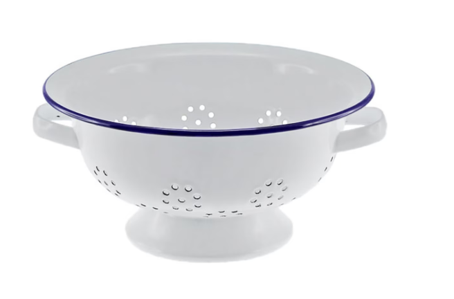 Falcon Ware Enamel Colander 24cm – White with Blue Rim