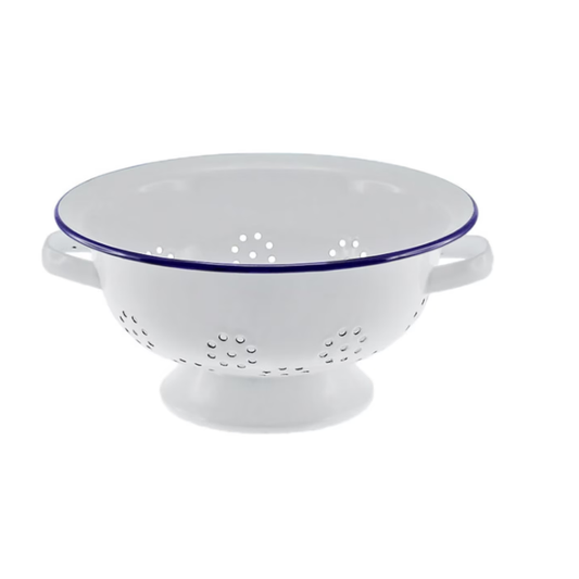 Falcon Ware Enamel Colander 24cm – White with Blue Rim