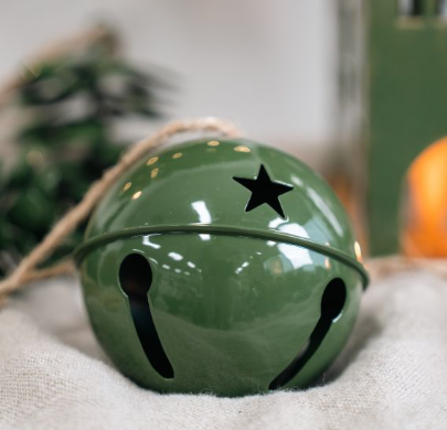 Green Metal Christmas Bell Ornament | 10cm