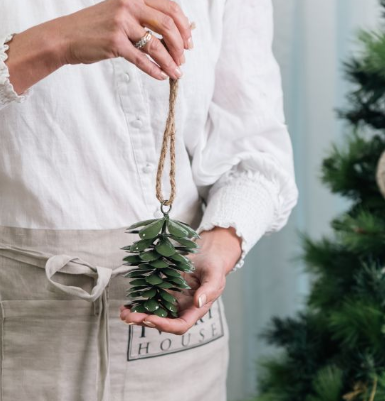 Green Tin Pinecone Christmas Decoration | 12cm
