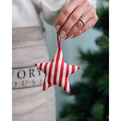 Red & White Striped Calico Star Christmas Decoration | 10cm