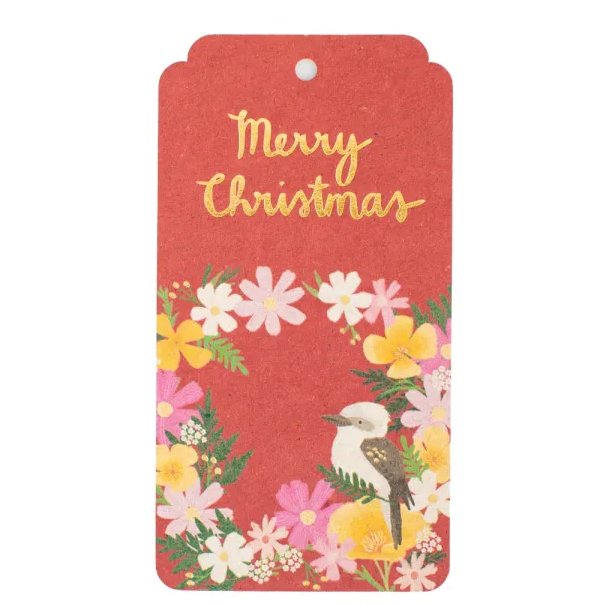Australian Christmas Gift Tags | Kookaburra & Wildflowers | Pack of 10 | Recycled Card