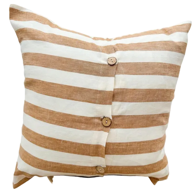 Linen Cushion Cover Button Back | Toffee Wide Stripe | 50 x 50