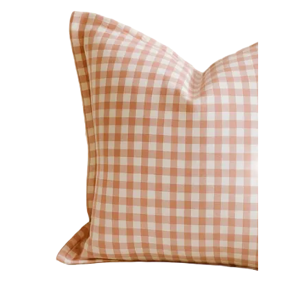 Linen Cushion Cover | Blush Gingham | 50 x 50 with Flange