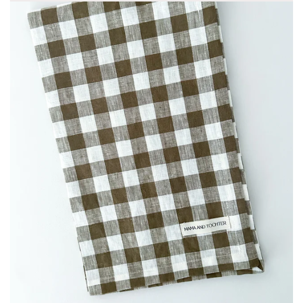 French Linen Tea Towel | Olive Gingham
