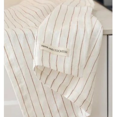 French Linen Tea Towel | Toffee Pin Stripe