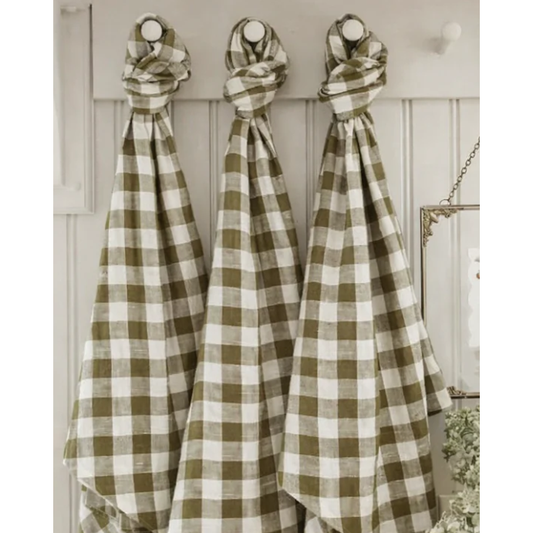 French Linen Tea Towel | Olive Gingham
