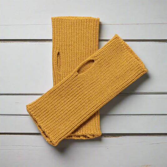 Rib Knit Fingerless Gloves | Mustard