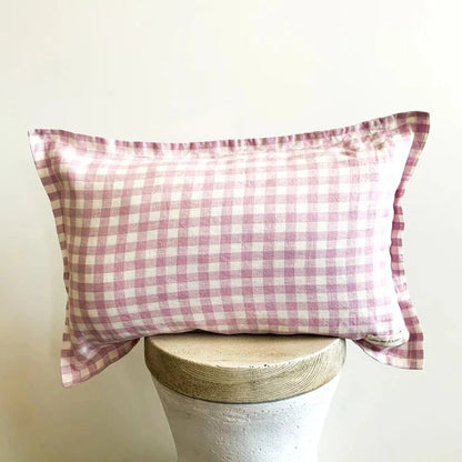 Lumbar Flange Cushion Cover | Linen | Lilac Gingham