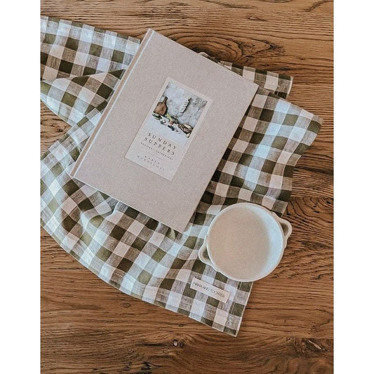 French Linen Tea Towel | Olive Gingham
